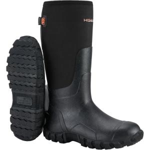 imageHISEA Upgraded Rain Boots for Men Waterproof Insulated Rubber Neoprene Boots with Steel Shank Durable AntiSlip Outdoor Work Boots for Hunting Gardening Farming Fishing Mud Working Adjustable CalfBlack