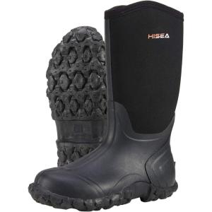 imageHISEA Mens Rain Boots Neoprene Rubber Boots Women Waterproof Insulated Mud Boots Unisex Mid Height Garden ShoesBlack