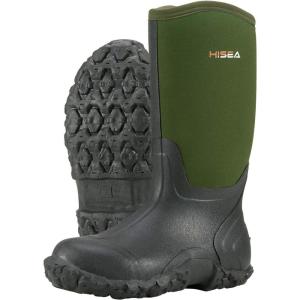 imageHISEA Mens Rain Boots Neoprene Rubber Boots Women Waterproof Insulated Mud Boots Unisex Mid Height Garden ShoesGreen