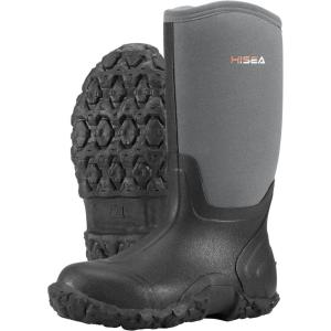 imageHISEA Mens Rain Boots Neoprene Rubber Boots Women Waterproof Insulated Mud Boots Unisex Mid Height Garden ShoesGrey