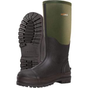 imageHISEA Mens Rubber Neoprene Rain Boots Snow Boots  Tall Warm Waterproof Mens Winter Boots Durable Slip Resistant Boots for Men Outdoor Working Hunting FishingKhaki