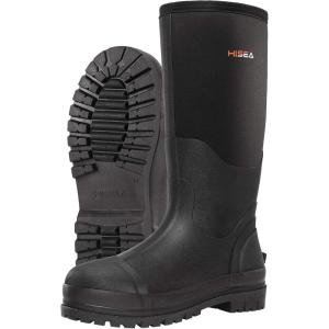 imageHISEA Mens Rubber Neoprene Rain Boots Snow Boots  Tall Warm Waterproof Mens Winter Boots Durable Slip Resistant Boots for Men Outdoor Working Hunting FishingBlack