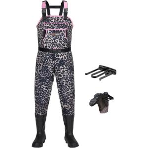 imageHISEA Womens Chest Waders Leopard Duck Hunting Waders for Women with Boots Neoprene Fishing WadersArabian Leopard