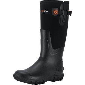 imageHISEA Womens Mid Calf Rain Boots Waterproof Rubber Boot for Garden Mud WorkingBlack