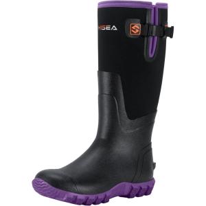 imageHISEA Womens Mid Calf Rain Boots Waterproof Rubber Boot for Garden Mud WorkingPurple