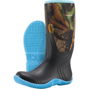 imageHISEA Womens Rain Boots Waterproof Insulated Rubber Neoprene Boots Durable AntiSlip Knee High Outdoor Work Boot for Hunting Gardening Farming Yard Mud Working Size US Women 511Blue Camo
