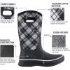 imageHISEA Women Mud Boots Mid Calf Neoprene Rubber Boots with Pull on Handle Insulated Barn Boots Womens Waterproof Rain Boots Garden Shoes Womens Rainboots for Farm Gardening Hiking Hunting FishingPlaid