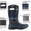 imageHISEA Women Mud Boots Mid Calf Neoprene Rubber Boots with Pull on Handle Insulated Barn Boots Womens Waterproof Rain Boots Garden Shoes Womens Rainboots for Farm Gardening Hiking Hunting FishingNavy Plaid