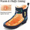 imageHISEA Womens Plush Rain Boots Waterproof Chelsea Rubber Booties Women Ladies Ankle Boots for Winter Spring Garden OutdoorBlue Flower