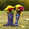 imageHISEA Womens Rain Boots Waterproof Mid Calf Garden Boots for WomenPurple Floral