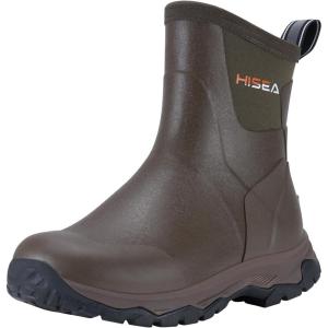 imageHISEA Excursion Pro Womens Rain Boots Ankle Height Rubber Neoprene Boots Waterproof Insulated Outdoor Work Bootie Garden Mud Shoes for Gardening Camping Fishing Farming and Yard Working Size 8 Brown