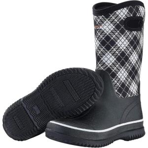 imageHISEA Women Mud Boots Mid Calf Neoprene Rubber Boots with Pull on Handle Insulated Barn Boots Womens Waterproof Rain Boots Garden Shoes Womens Rainboots for Farm Gardening Hiking Hunting FishingPlaid