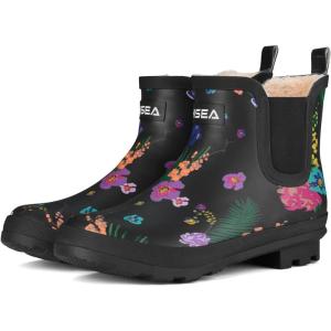 imageHISEA Womens Plush Rain Boots Waterproof Chelsea Rubber Booties Women Ladies Ankle Boots for Winter Spring Garden OutdoorColorful Flower