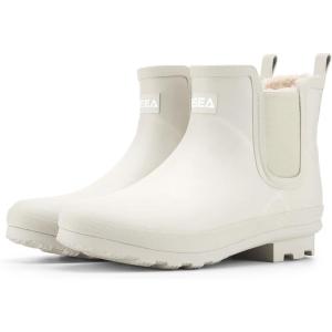 imageHISEA Womens Plush Rain Boots Waterproof Chelsea Rubber Booties Women Ladies Ankle Boots for Winter Spring Garden OutdoorWhite