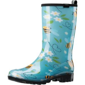 imageHISEA Womens Rain Boots Waterproof Mid Calf Garden Boots for WomenBlue Bee