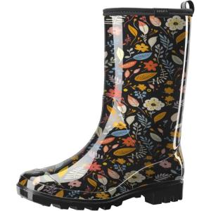 imageHISEA Womens Rain Boots Waterproof Mid Calf Garden Boots for WomenColorful Flower