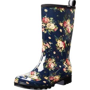 imageHISEA Womens Rain Boots Waterproof Mid Calf Garden Boots for WomenFloral Navy