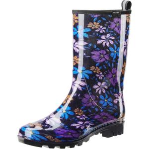 imageHISEA Womens Rain Boots Waterproof Mid Calf Garden Boots for WomenPurple Floral