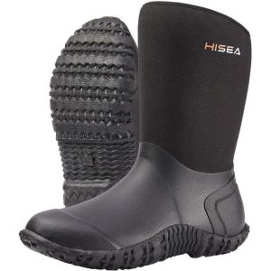 imageHISEA Womens Rubber Garden Boots Waterproof Insulated Yard Gardening Shoes Mid Height for Mud Working OutdoorBlack