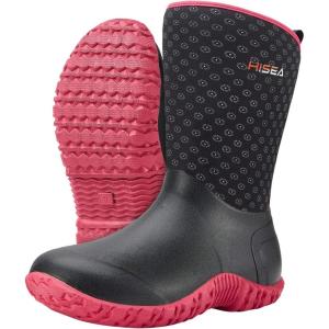 imageHISEA Womens Rubber Garden Boots Waterproof Insulated Yard Gardening Shoes Mid Height for Mud Working OutdoorBlack Dot