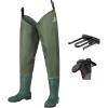 imageHip Waders Waterproof Hip Boots Cleated 2Ply NylonPVC Fishing Hip WaderGreen