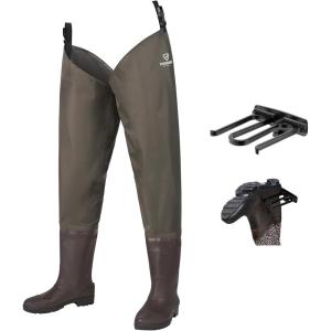 imageHip Waders Waterproof Hip Boots Cleated 2Ply NylonPVC Fishing Hip WaderBrown