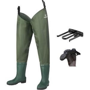imageHip Waders Waterproof Hip Boots Cleated 2Ply NylonPVC Fishing Hip WaderGreen