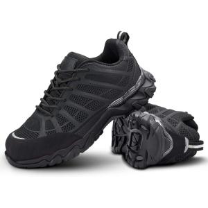 imageHISEA Steel Toe Shoes for Men Breathable and Comfortable Safety Work ShoesSlip Resistant Industrial ampamp Construction Work Sneakers Black Size 10
