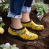 imageHISEA Waterproof Garden Shoe for Women Outdoor SlipOn Rain Footwear Rubber Rain Shoes Short Ankle Booties Garden Clogs with Comfort InsoleChicken Print Yellow