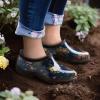 imageHISEA Waterproof Garden Shoe for Women Outdoor SlipOn Rain Footwear Rubber Rain Shoes Short Ankle Booties Garden Clogs with Comfort InsoleNavy Flower