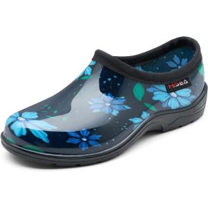 imageHISEA Waterproof Garden Shoe for Women Outdoor SlipOn Rain Footwear Rubber Rain Shoes Short Ankle Booties Garden Clogs with Comfort InsoleBlue Flower