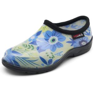 imageHISEA Waterproof Garden Shoe for Women Outdoor SlipOn Rain Footwear Rubber Rain Shoes Short Ankle Booties Garden Clogs with Comfort InsoleFlower Print Green