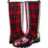 imageHISEA Womens Rain Boots Waterproof Garden Shoes Colorful Printed Knee High Rubber Boots AntiSlipping Rainboots for Ladies with Comfort Insole Tall Wellington Rain ShoesRed Plaid