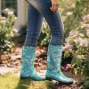 imageHISEA Womens Rain Boots Waterproof Garden Shoes Colorful Printed Knee High Rubber Boots AntiSlipping Rainboots for Ladies with Comfort Insole Tall Wellington Rain ShoesBee Print Light Blue