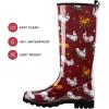 imageHISEA Womens Rain Boots Waterproof Garden Shoes Colorful Printed Knee High Rubber Boots AntiSlipping Rainboots for Ladies with Comfort Insole Tall Wellington Rain ShoesChicken Print Red