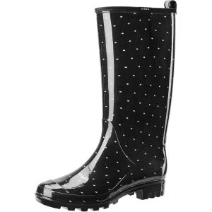 imageHISEA Womens Rain Boots Waterproof Garden Shoes Colorful Printed Knee High Rubber Boots AntiSlipping Rainboots for Ladies with Comfort Insole Tall Wellington Rain ShoesPolka Dot Print Black and White