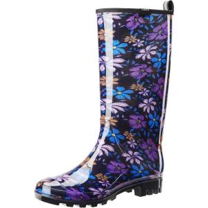 imageHISEA Womens Rain Boots Waterproof Garden Shoes Colorful Printed Knee High Rubber Boots AntiSlipping Rainboots for Ladies with Comfort Insole Tall Wellington Rain ShoesPurple Floral
