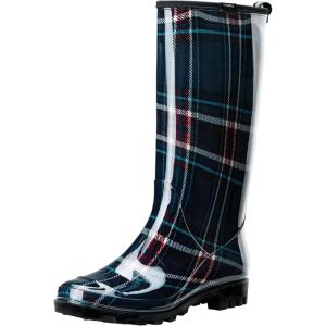 imageHISEA Womens Rain Boots Waterproof Garden Shoes Colorful Printed Knee High Rubber Boots AntiSlipping Rainboots for Ladies with Comfort Insole Tall Wellington Rain ShoesPlaid Navy