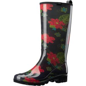 imageHISEA Womens Rain Boots Waterproof Garden Shoes Colorful Printed Knee High Rubber Boots AntiSlipping Rainboots for Ladies with Comfort Insole Tall Wellington Rain ShoesMidsummer Black