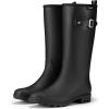 imageHISEA Women Rain Boots Waterproof PVC Rubber Boot Tall Fashion Rainboots Matte Surface Womens Rain Footwear for Ladies Outdoor Work WalkingBlack