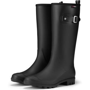 imageHISEA Women Rain Boots Waterproof PVC Rubber Boot Tall Fashion Rainboots Matte Surface Womens Rain Footwear for Ladies Outdoor Work WalkingBlack