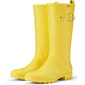 imageHISEA Women Rain Boots Waterproof PVC Rubber Boot Tall Fashion Rainboots Matte Surface Womens Rain Footwear for Ladies Outdoor Work WalkingYellow