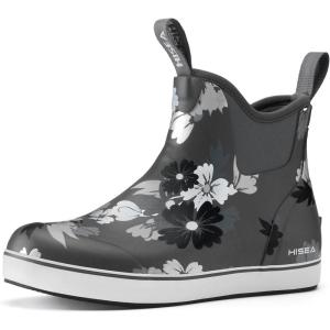 imageHISEA Womens Ankle Rain Boots Rubber Fishing Deck Boots Garden Boots for Women WaterproofGrey Flower