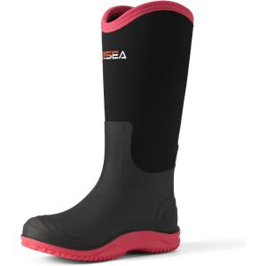 imageHISEA Womens Neoprene Tall Rain Boots Waterproof Garden Boots Wellington Rubber BootsBlack
