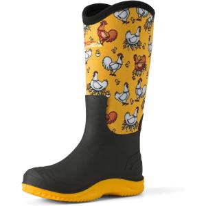 imageHISEA Womens Neoprene Tall Rain Boots Waterproof Garden Boots Wellington Rubber BootsYellow Chicken