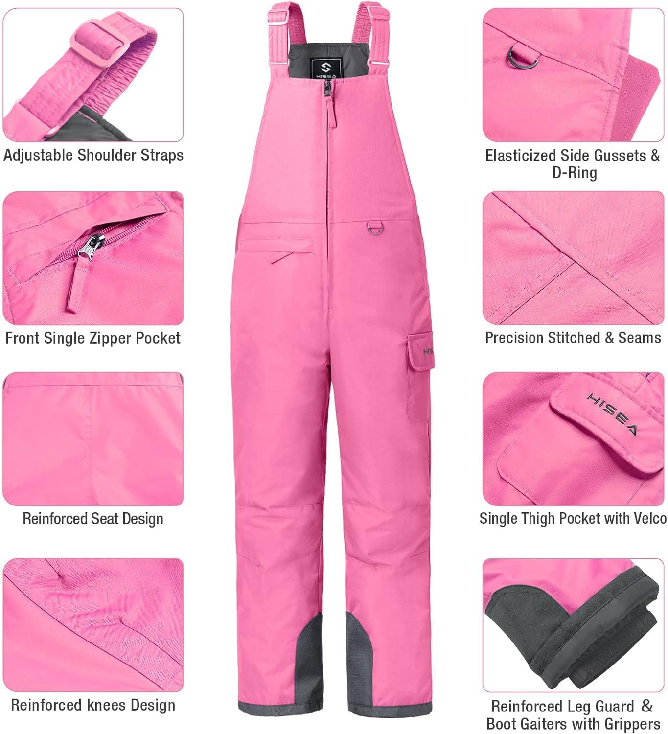 imageHISEA Kids Insulated Bibs Snow Bib Overalls Winter Warm Ski Bibs for Girls and Boys Ski Pants Water Resistant Skiing Bibs Pink