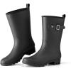 imageHISEA Midcalf Rubber Rain Boots for Women Waterproof Wellington Boots for OutdoorBlack