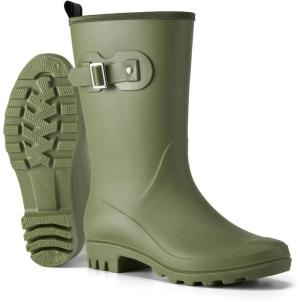 imageHISEA Midcalf Rubber Rain Boots for Women Waterproof Wellington Boots for OutdoorOlive Green