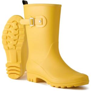 imageHISEA Midcalf Rubber Rain Boots for Women Waterproof Wellington Boots for OutdoorYellow