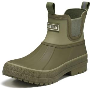 imageHISEA Womens Duck Chelsea Rain Boots Waterproof Short Garden Boot Outdoor Mud BootsOlive Green